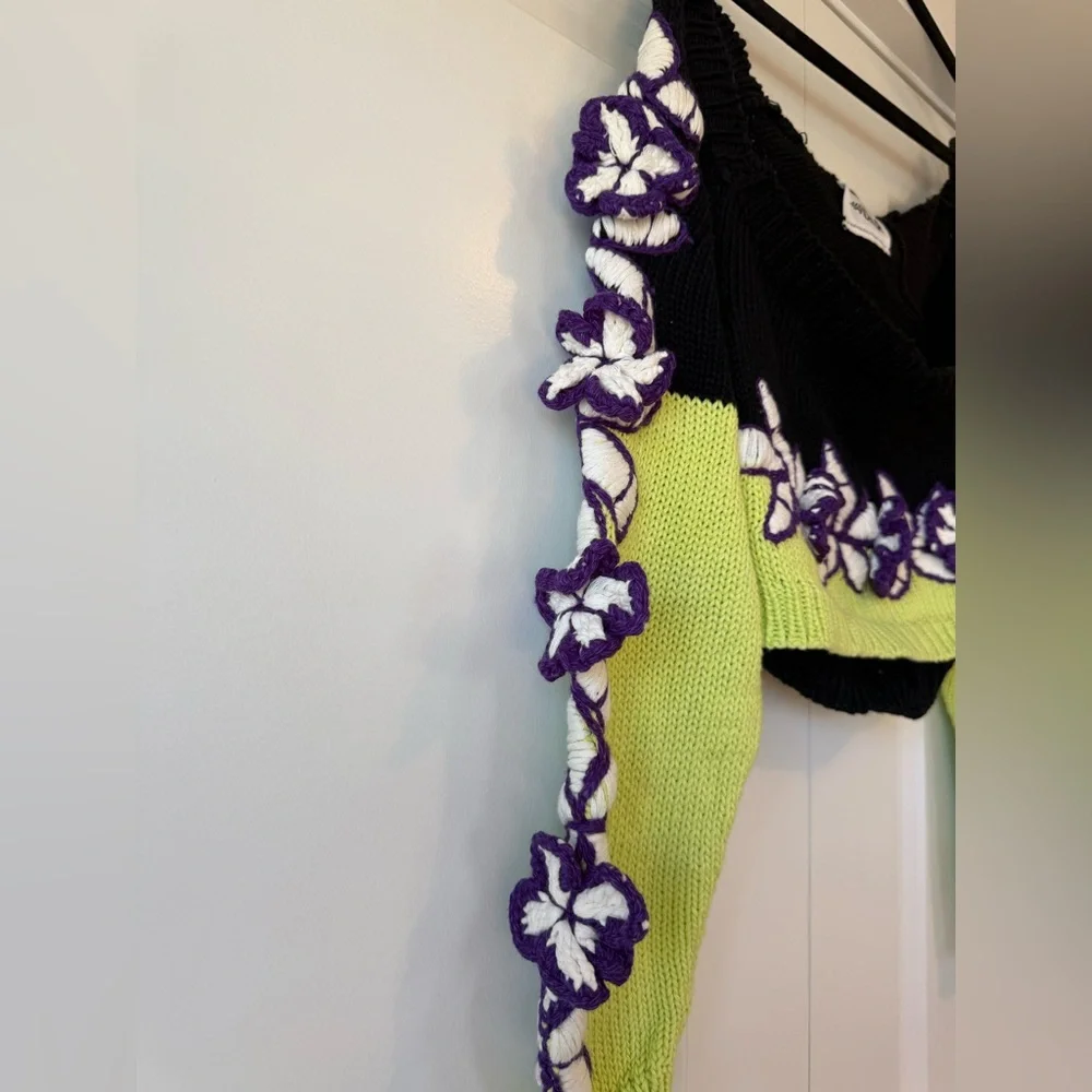 Anthropologie Mandinga Rose Crop Top Black and Green Size Medium - Picture 5 of 9